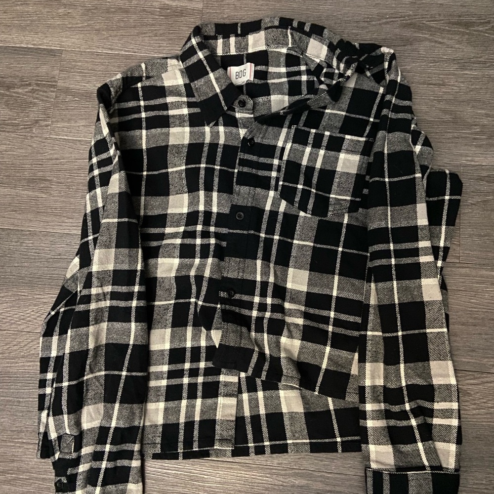 Black and White Plaid Button-Up Shirt